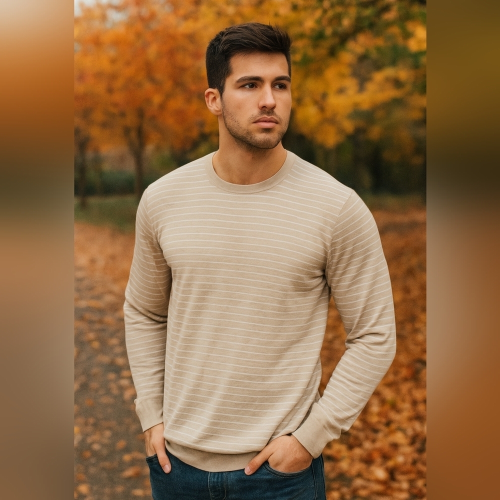 NWOT Men's Nordstrom Sweater, XL, Beige & White Wool Blend